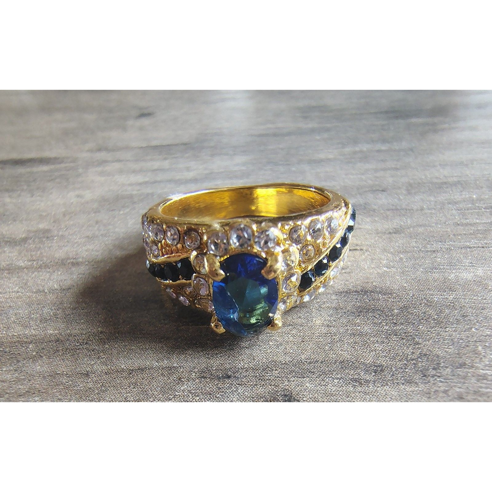 Vtg Blue Clear Stones Ring Sz 525 Costume Fashion Jewelry Mcm Grandma Read 14$